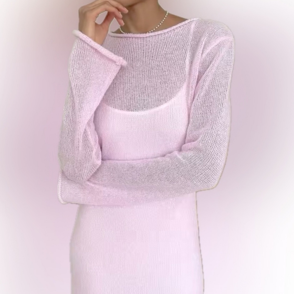 Pink Soft Long Flare Sleeve Knit Maxi Dress - Picture 6 of 6